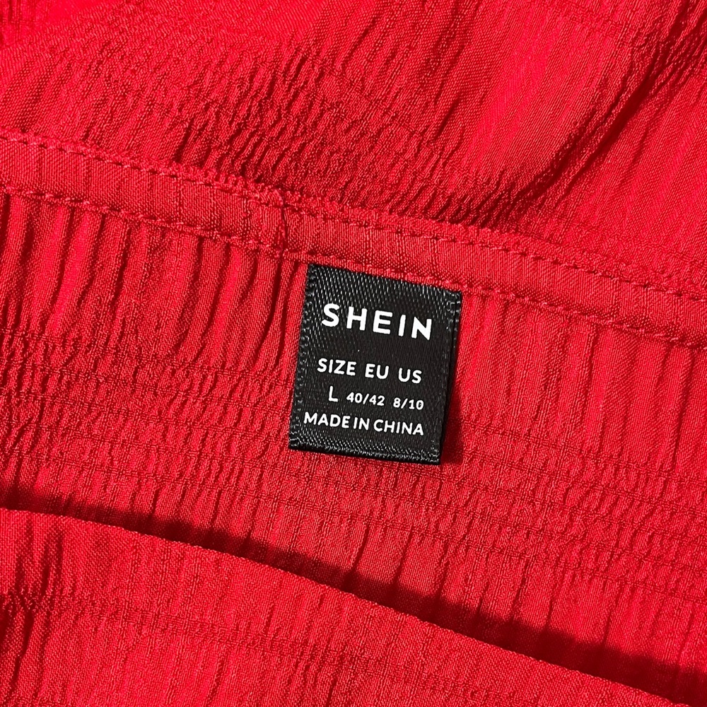 Shein Vibrant Red Ruffle Office Holiday Blouse - Picture 7 of 8